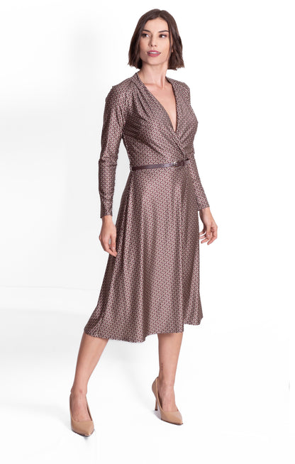 Vestido de licra estampado moka talle cruzado