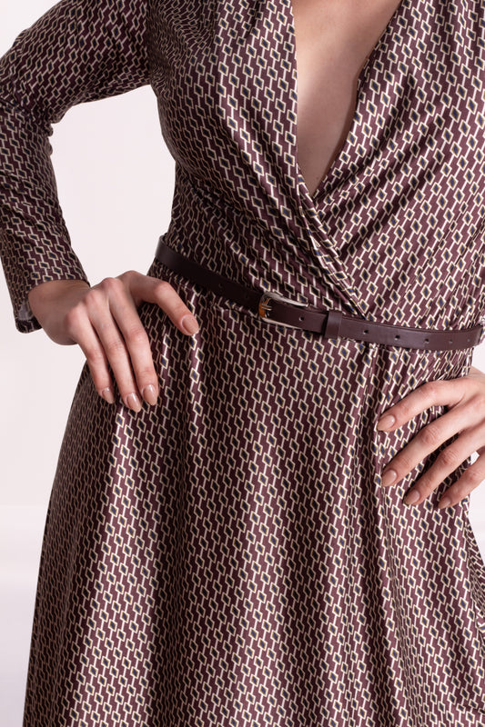 Vestido de licra estampado moka talle cruzado