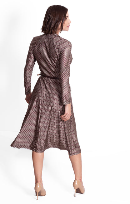 Vestido de licra estampado moka talle cruzado