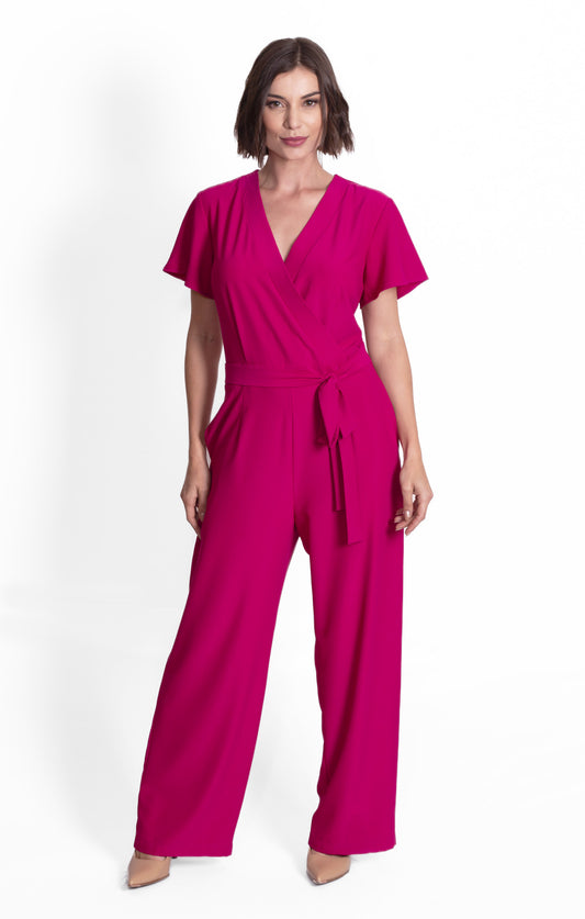 Jumpsuit Fucsia manga corta con amarre