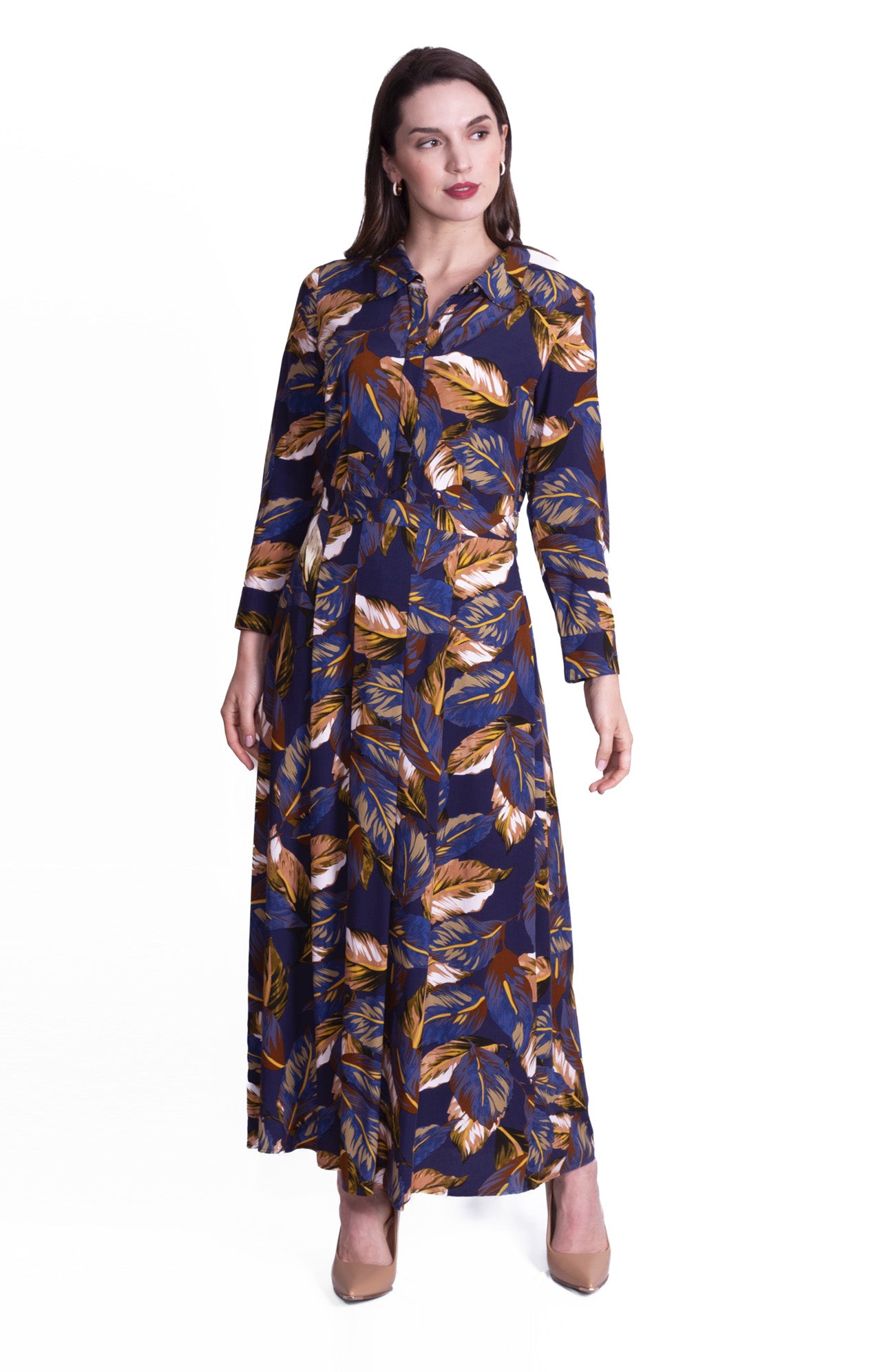 Vestido camisero estampado de hojas