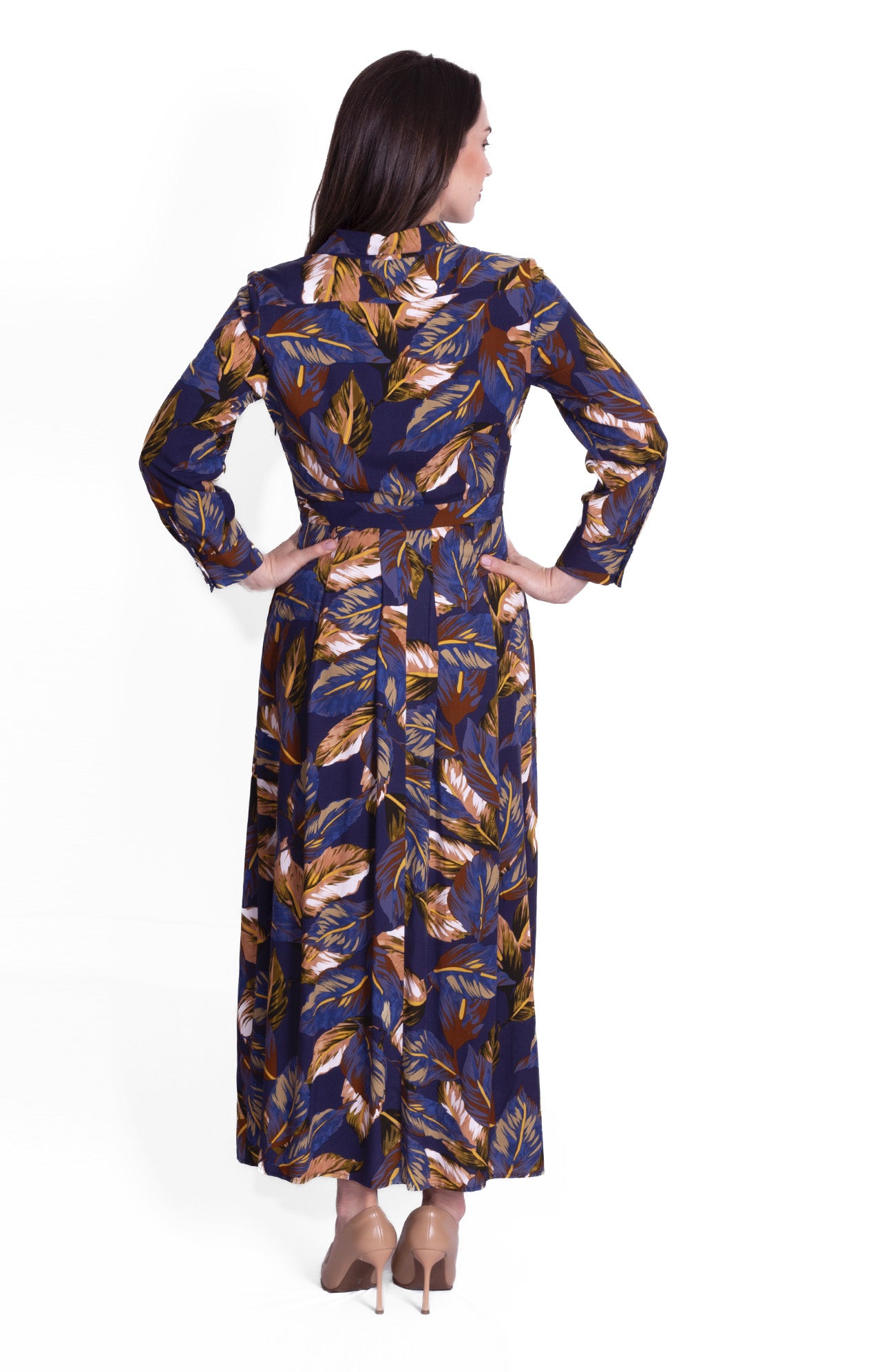 Vestido camisero estampado de hojas