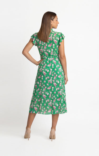 Vestido Verde Estampado largo abotonado al frente estilo romántico