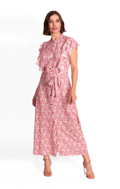 Vestido largo abotonado al frente estilo romantico