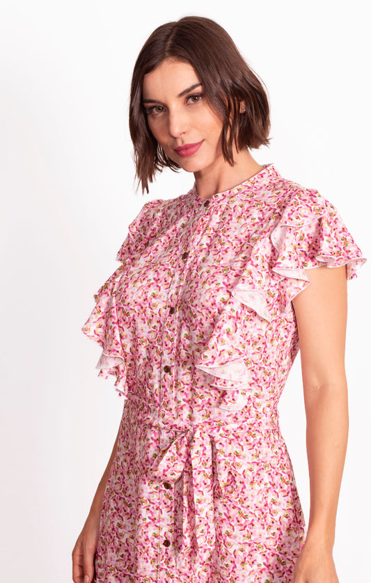 Vestido largo abotonado al frente estilo romantico