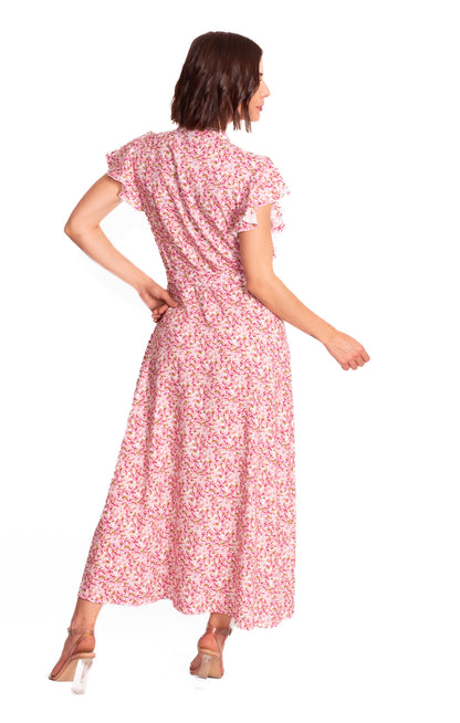 Vestido largo abotonado al frente estilo romantico