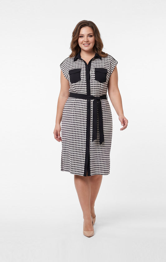 Vestido camisero estampado en contraste
