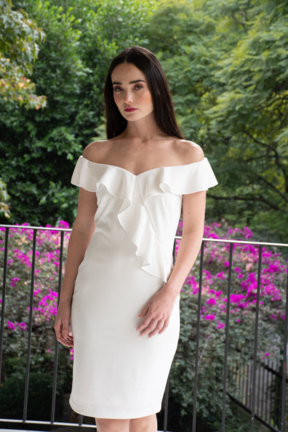 Vestido Bardot Blanco con escarolas