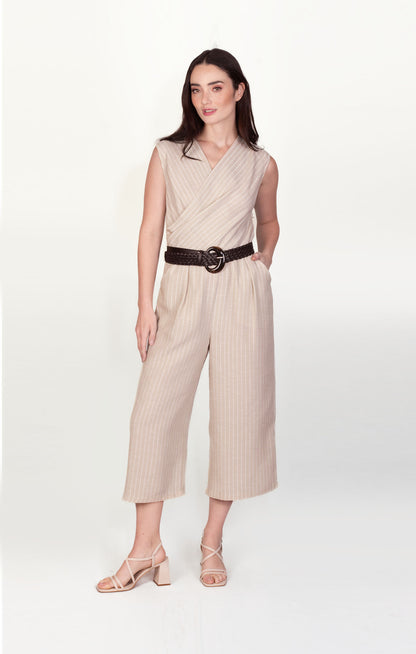 Jumpsuit / Palazzo a rayas beige con lurex