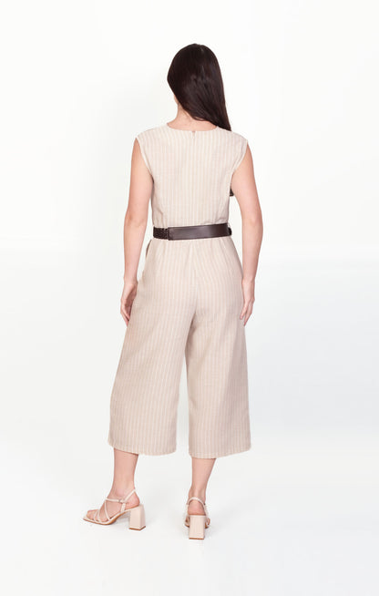 Jumpsuit / Palazzo a rayas beige con lurex