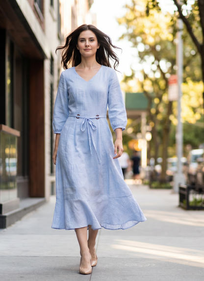 Vestido Azul look lino