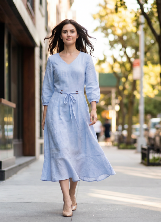 Vestido Azul look lino