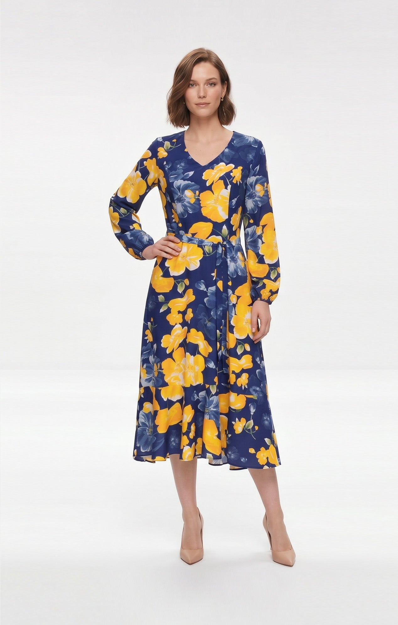 Vestido Estampado Floral Azul con amarillo