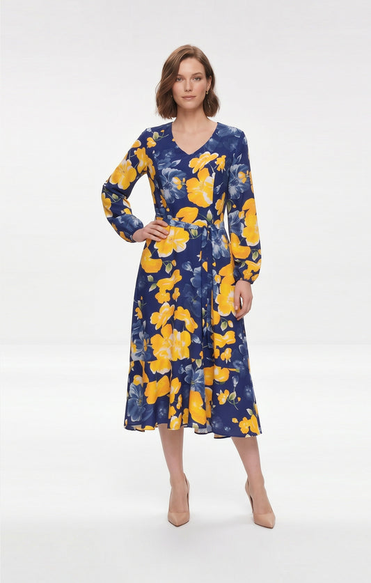Vestido Estampado Floral Azul con amarillo
