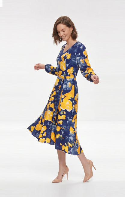 Vestido Estampado Floral Azul con amarillo