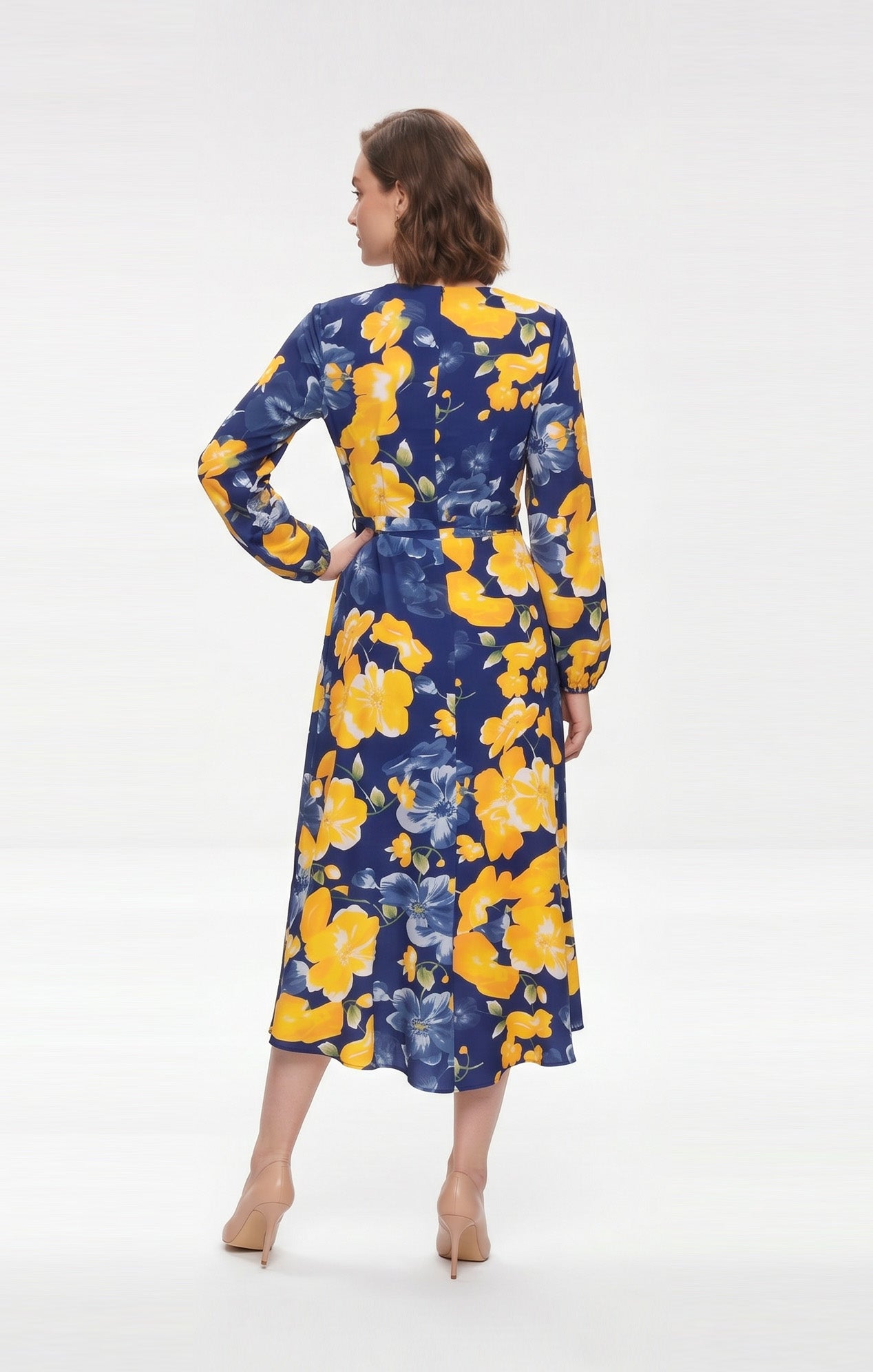 Vestido Estampado Floral Azul con amarillo