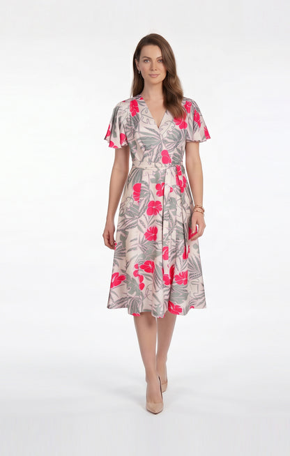 Vestido Estampado Gris con Rosa