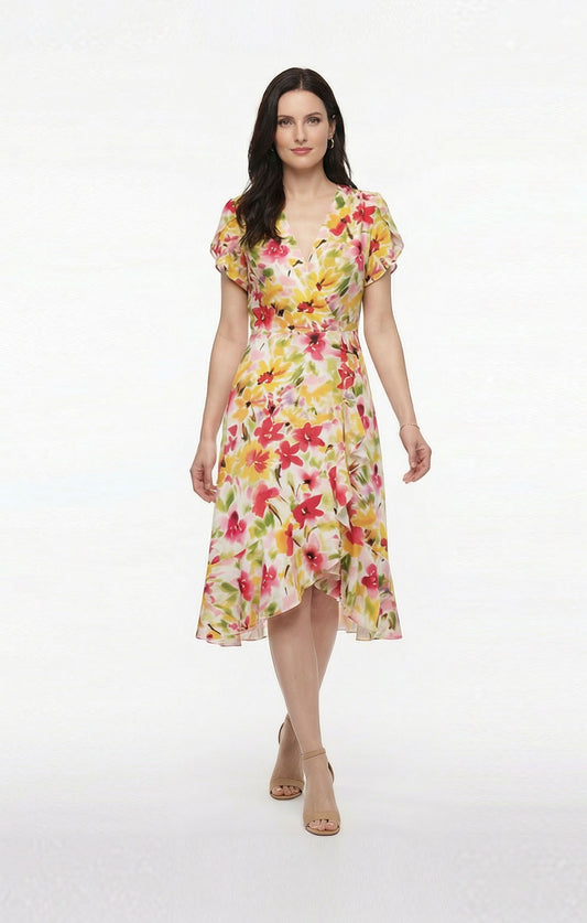 Vestido floral multicolor escarola en falda