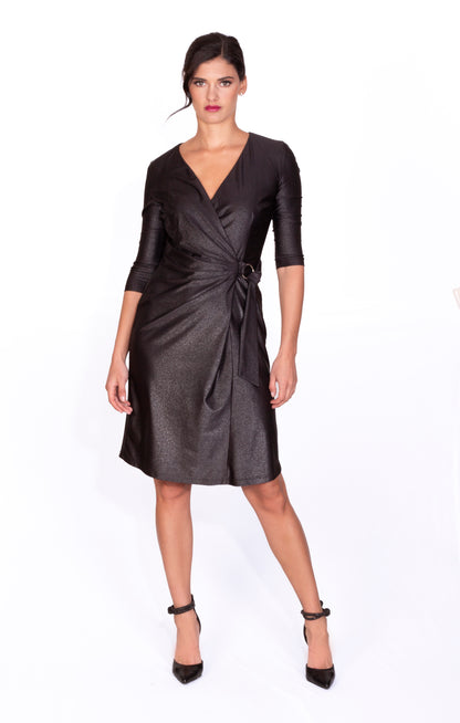 Vestido Negro Brillante Envolvente