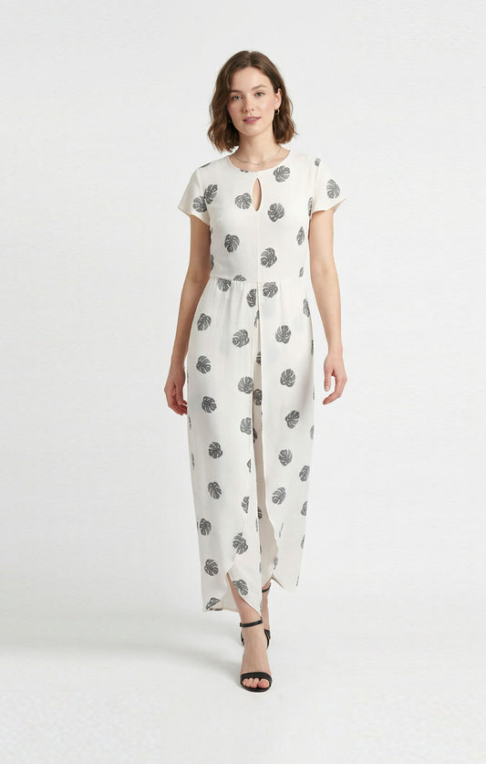 Jumpsuit / Palazzo Color hueso, estampado.