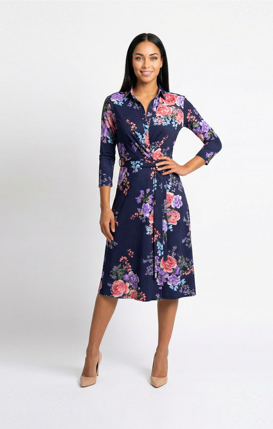 Vestido de licra estampado floral con manga y cuello