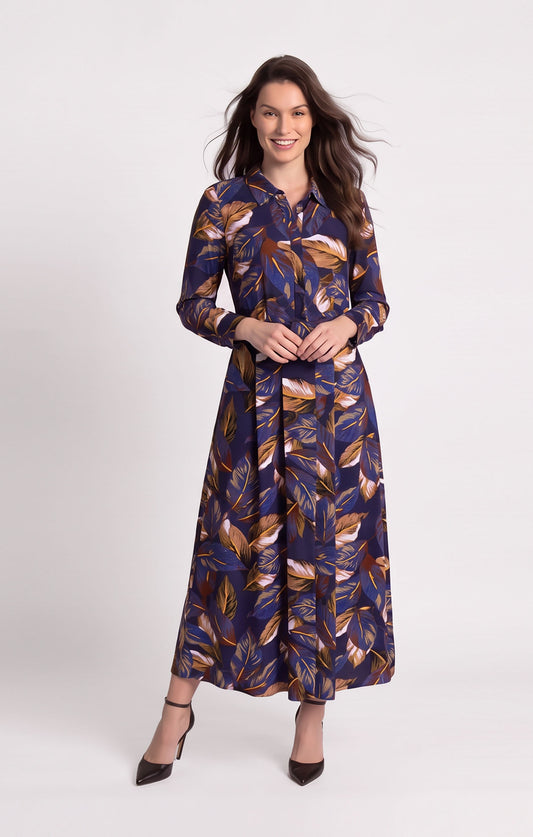 Vestido camisero estampado de hojas
