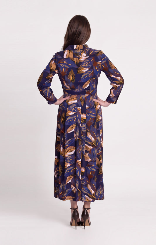 Vestido camisero estampado de hojas