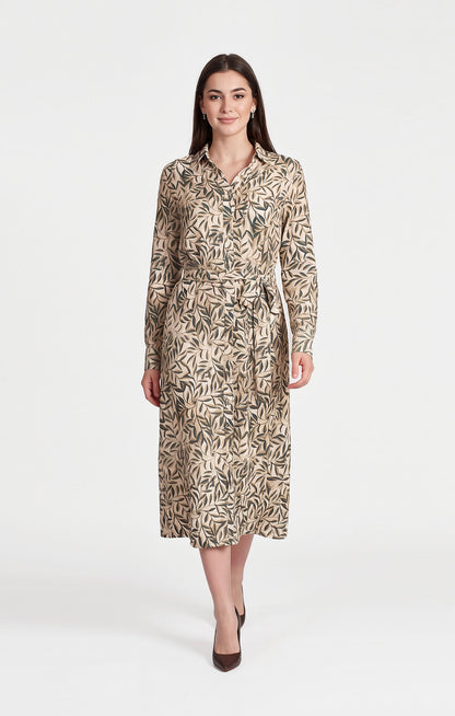 Vestido camisero estampado hojas verdes