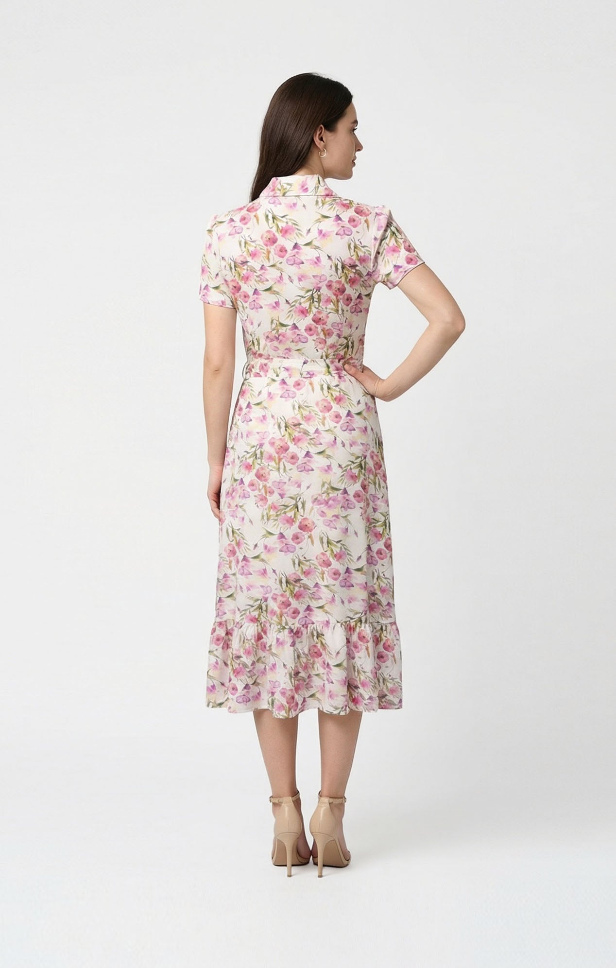 Vestido floral blanco con rosa, Rayón