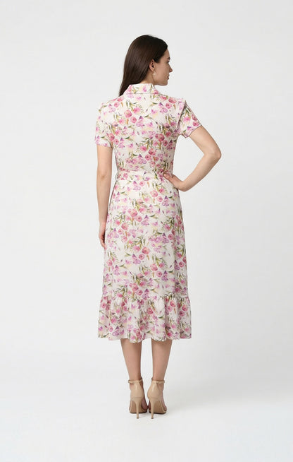 Vestido floral blanco con rosa, Rayón