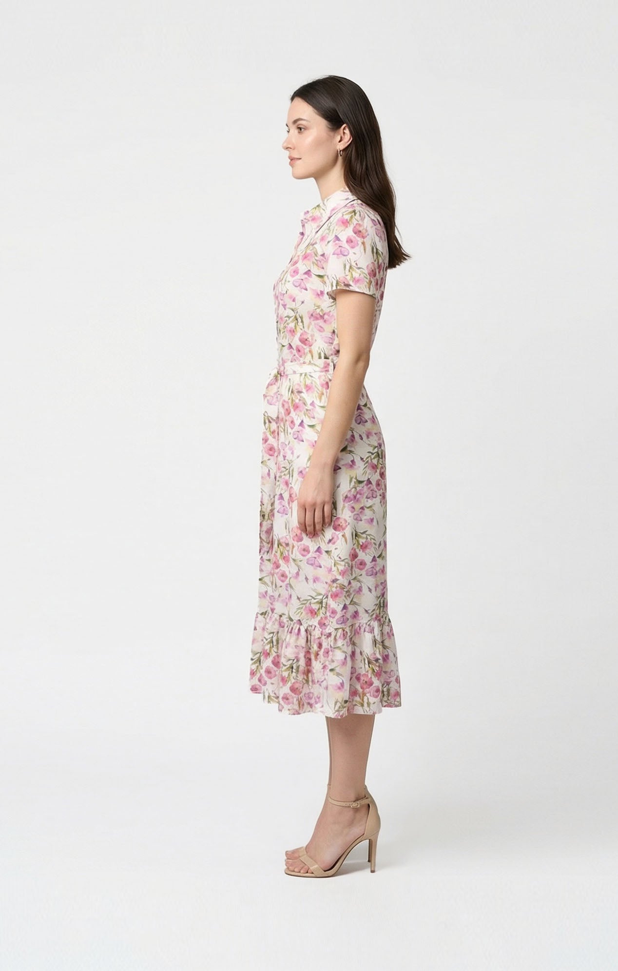 Vestido floral blanco con rosa, Rayón