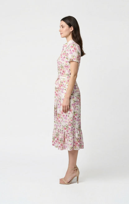 Vestido floral blanco con rosa, Rayón