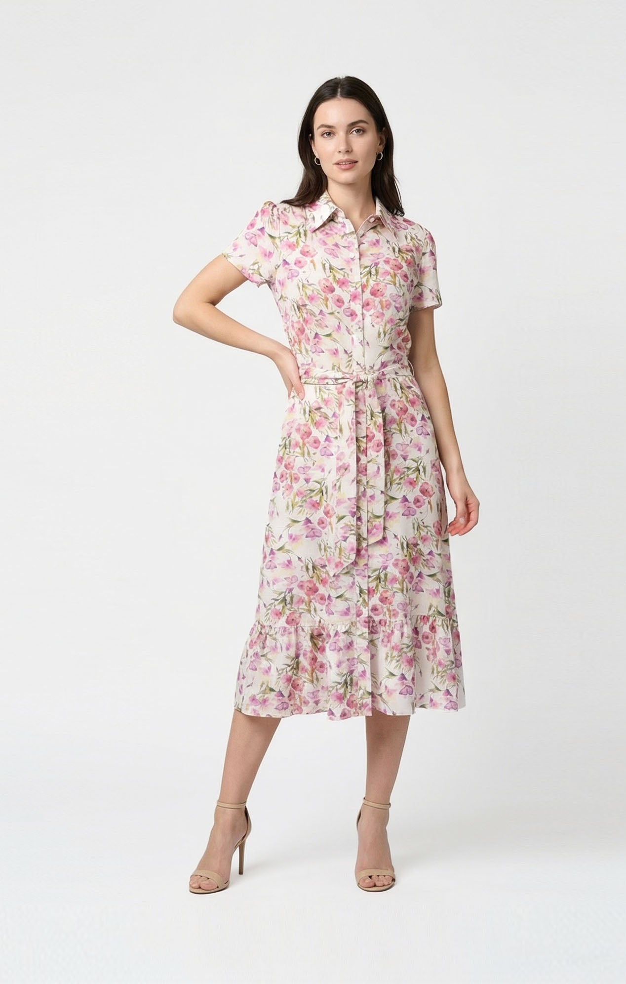 Vestido floral blanco con rosa, Rayón