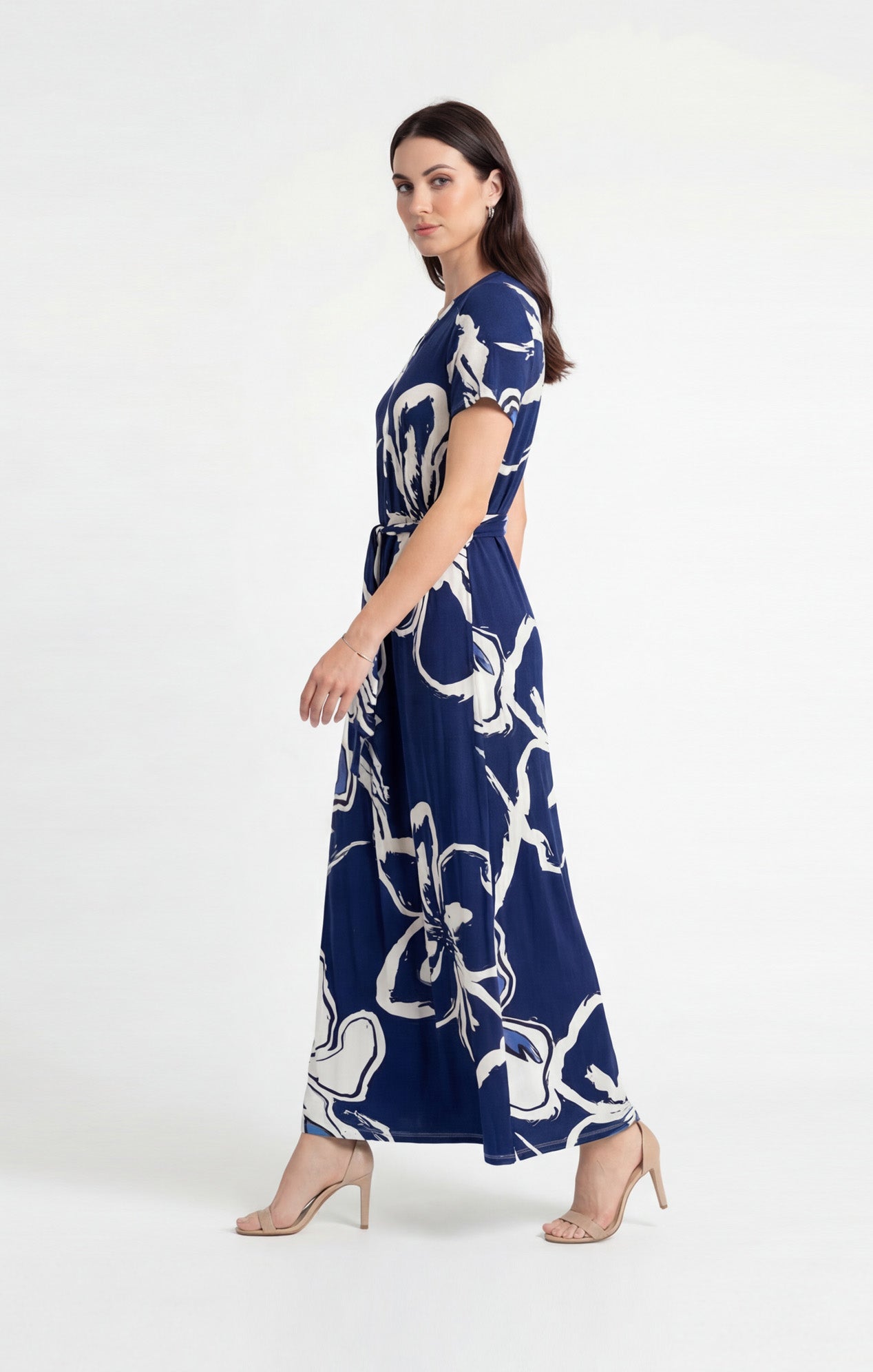 Vestido de licra rayón estampado macro floral azul