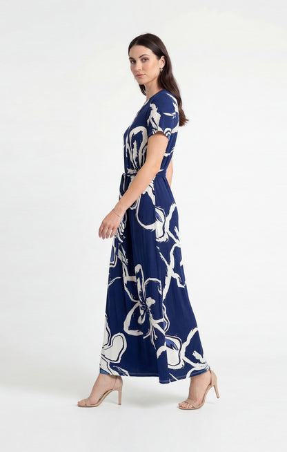 Vestido de licra rayón estampado macro floral azul