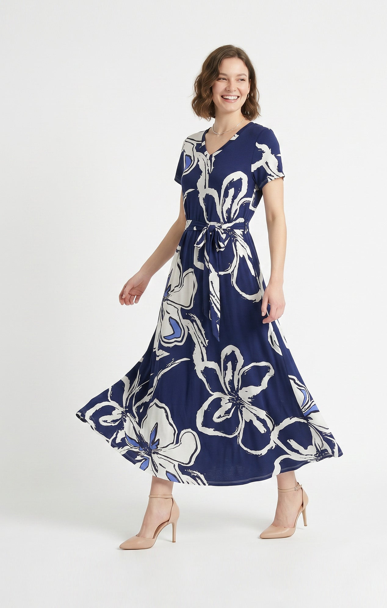 Vestido de licra rayón estampado macro floral azul