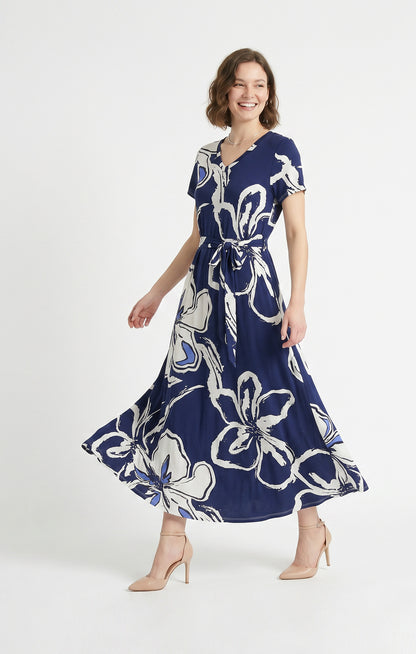 Vestido de licra rayón estampado macro floral azul