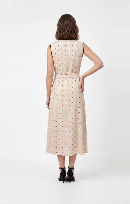 Vestido beige de lunares negros, Rayón