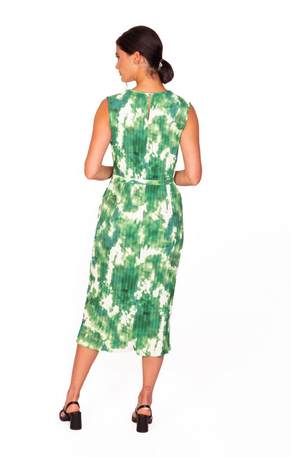 Vestido estampado verde plisado