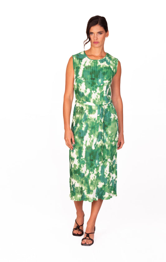 Vestido estampado verde plisado